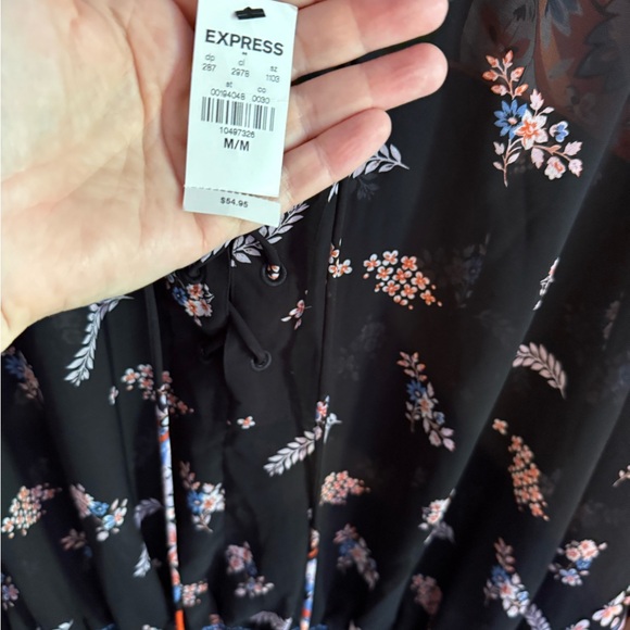 Express Black Floral Blouse with Orange Accents - Picture 4 of 9